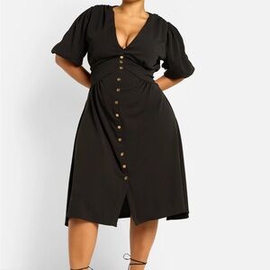 Rebdolls - Nila Button Detail Skater Midi Dress - Black